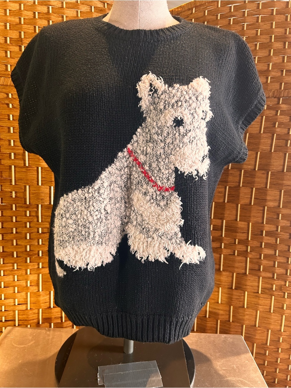 🐾 Vintage Country Suburbans Scottie Dog Black Knit Sweater Vest Large Terrier